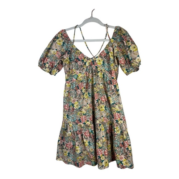 Heartloom Sz M Kendra Mini Dress Floral Babydoll Smocked Back Tiered - Picture 2 of 11